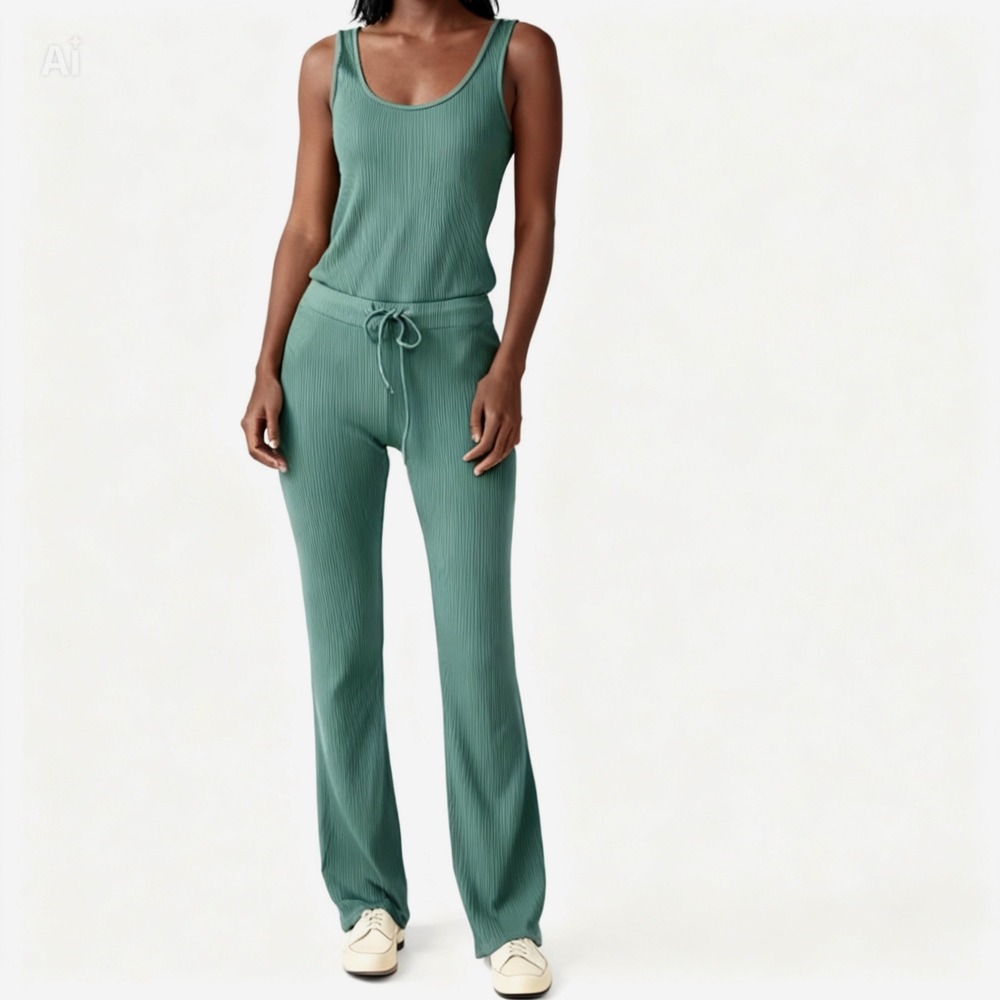 Monrow Rib Tank Jumpsuit Cactus Green‎ size XS